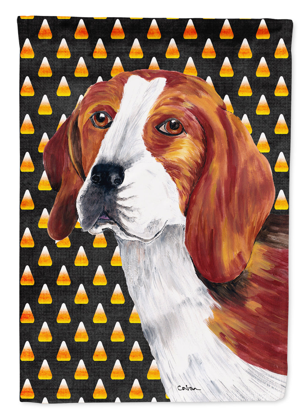 Beagle Candy Corn Halloween Portrait House Flag 28x40 Porch Sleeve Pole Decorative Outside Yard Banner Artwork Wall Hanging, Polyester