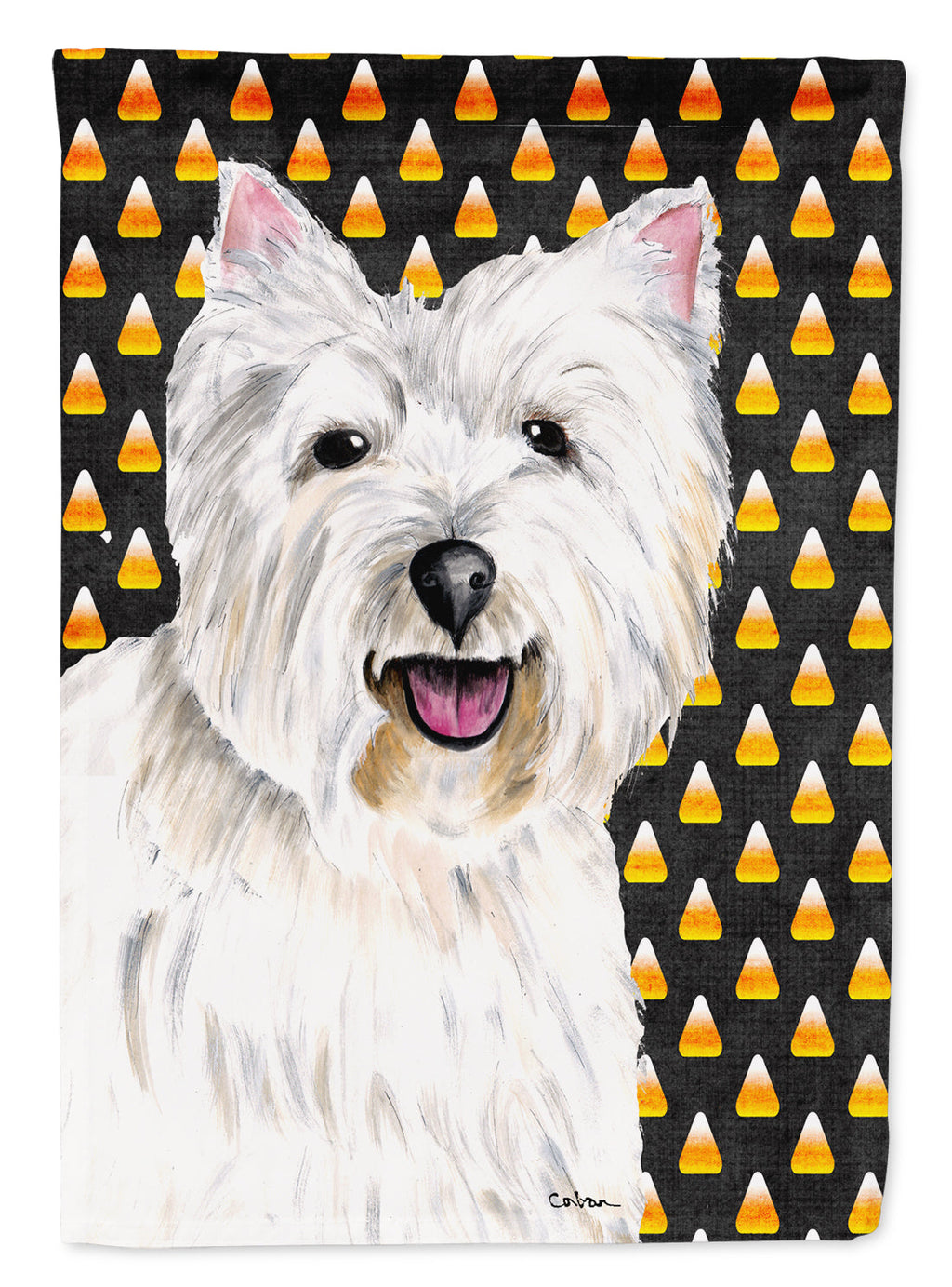 Westie Candy Corn Halloween Portrait House Flag 28x40 Porch Sleeve Pole Decorative Outside Yard Banner Artwork Wall Hanging, Polyester