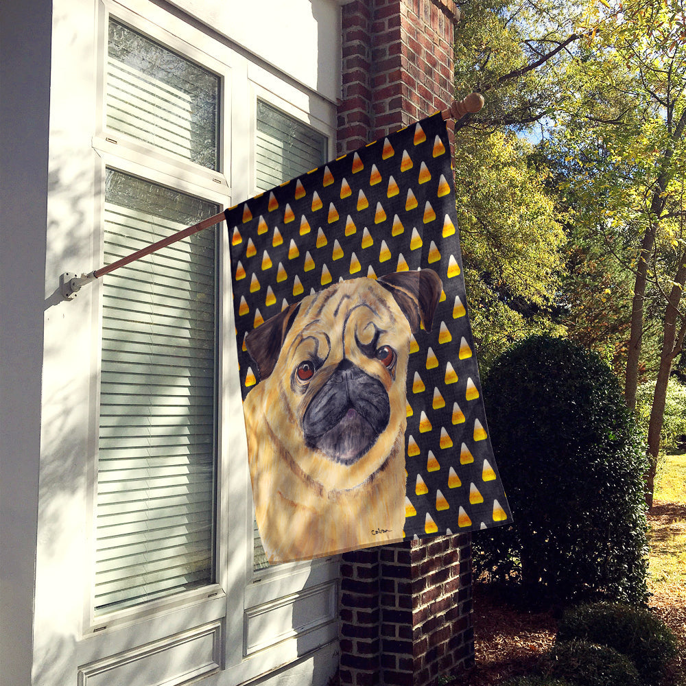 Pug Candy Corn Halloween Portrait House Flag 28x40 Porch Sleeve Pole Decorative Outside Yard Banner Artwork Wall Hanging, Polyester