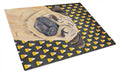 Pug Candy Corn Halloween Portrait Cutting Board Tempered Glass Kitchen Cutting Surface, Heat Resistant Chopping, Non-Slip Feet, Food Prep & Serving