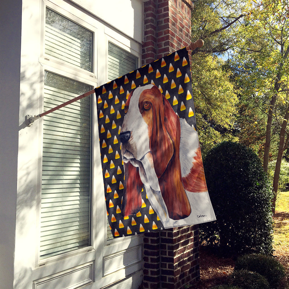 Basset Hound Candy Corn Halloween Portrait House Flag 28x40 Porch Sleeve Pole Decorative Outside Yard Banner Artwork Wall Hanging, Polyester