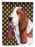 Basset Hound Candy Corn Halloween Portrait House Flag 28x40 Porch Sleeve Pole Decorative Outside Yard Banner Artwork Wall Hanging, Polyester