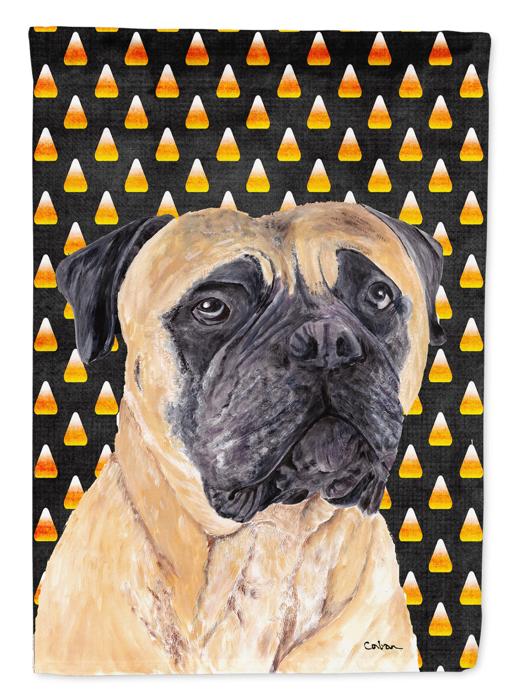 Mastiff Candy Corn Halloween Portrait House Flag 28x40 Porch Sleeve Pole Decorative Outside Yard Banner Artwork Wall Hanging, Polyester