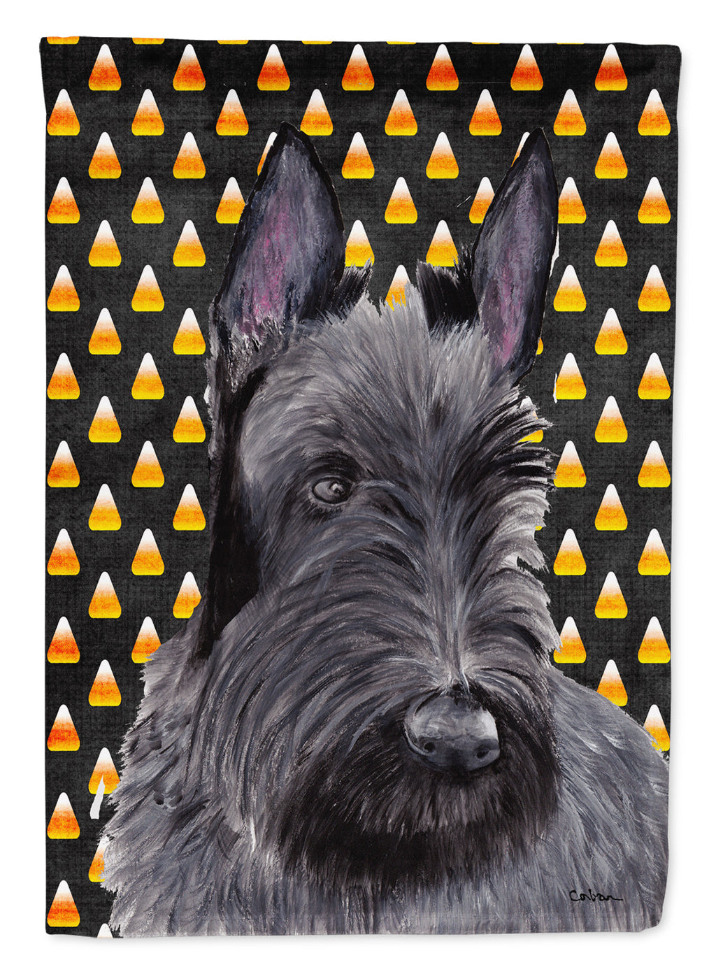 Scottish Terrier Candy Corn Halloween Portrait House Flag 28x40 Porch Sleeve Pole Decorative Outside Yard Banner Artwork Wall Hanging, Polyester