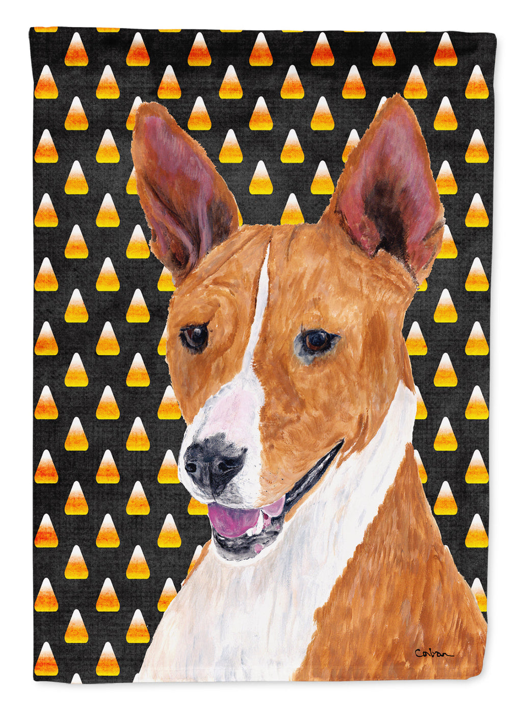 Basenji Candy Corn Halloween Portrait House Flag 28x40 Porch Sleeve Pole Decorative Outside Yard Banner Artwork Wall Hanging, Polyester