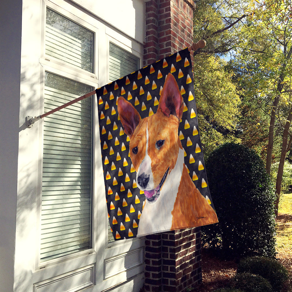 Basenji Candy Corn Halloween Portrait House Flag 28x40 Porch Sleeve Pole Decorative Outside Yard Banner Artwork Wall Hanging, Polyester