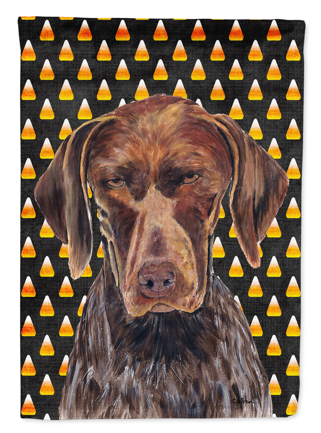 German Shorthaired Pointer Candy Corn Halloween Portrait House Flag 28x40 Porch Sleeve Pole Decorative Outside Yard Banner Artwork Wall Hanging, Polyester