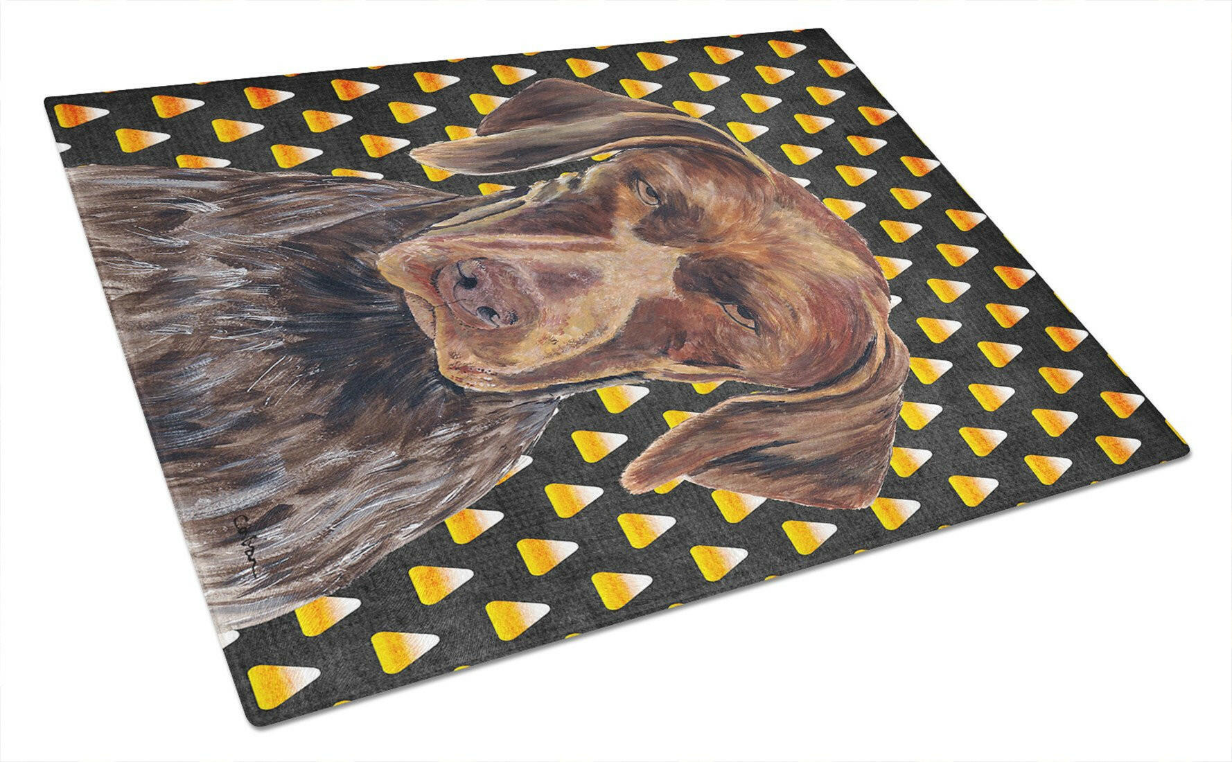German Shorthaired Pointer Candy Corn Halloween Portrait Cutting Board Tempered Glass Kitchen Cutting Surface, Heat Resistant Chopping, Non-Slip Feet, Food Prep & Serving