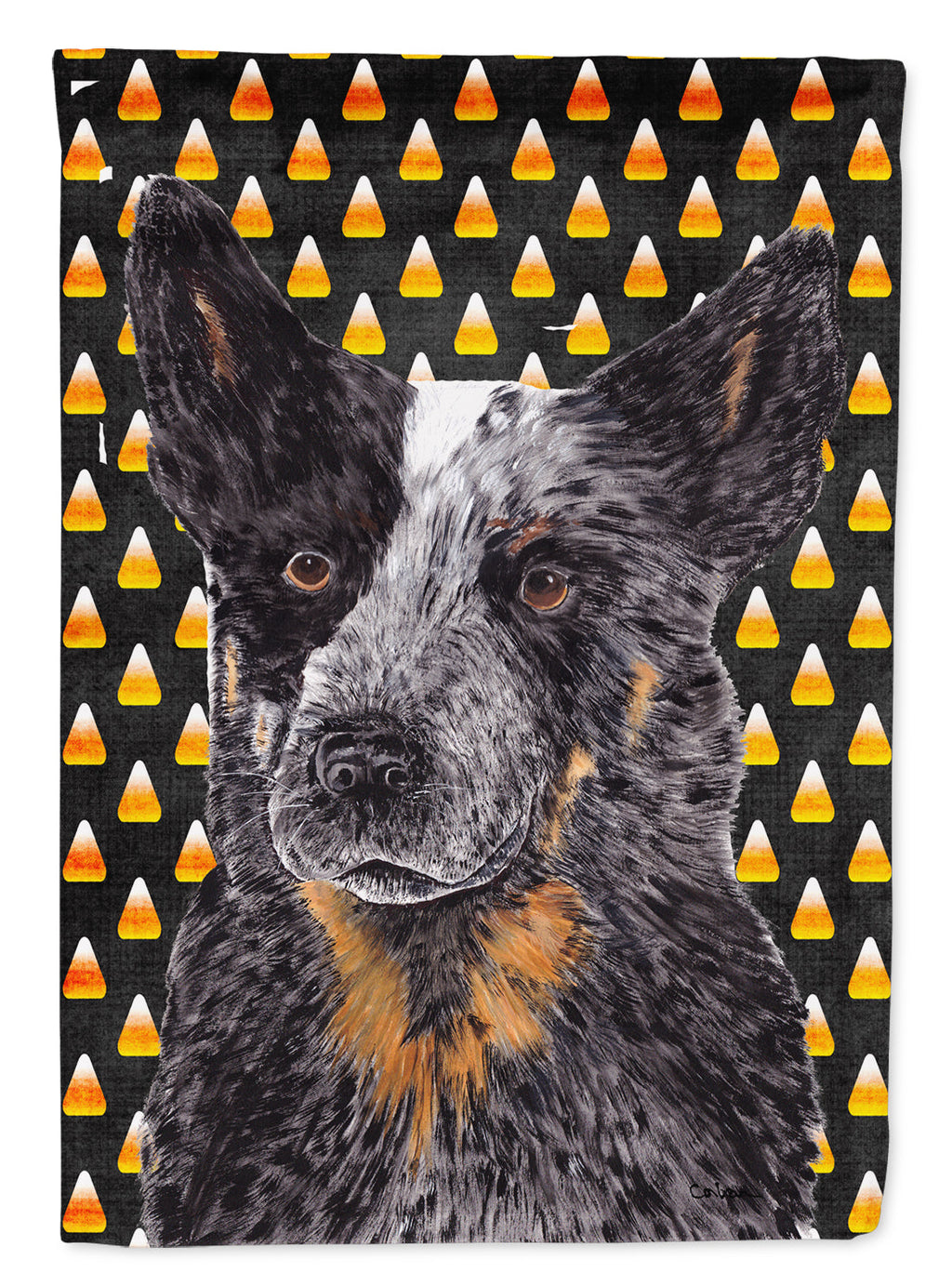 Australian Cattle Dog Candy Corn Halloween Portrait House Flag 28x40 Porch Sleeve Pole Decorative Outside Yard Banner Artwork Wall Hanging, Polyester