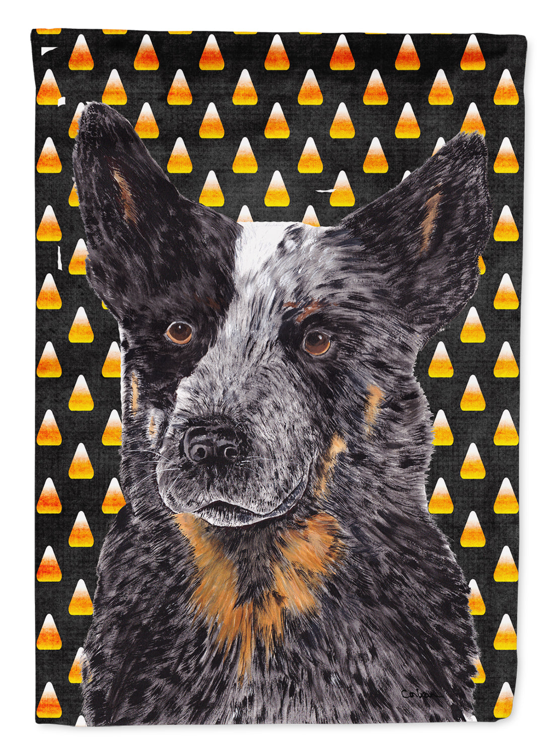 Australian Cattle Dog Candy Corn Halloween Portrait House Flag 28x40 Porch Sleeve Pole Decorative Outside Yard Banner Artwork Wall Hanging, Polyester