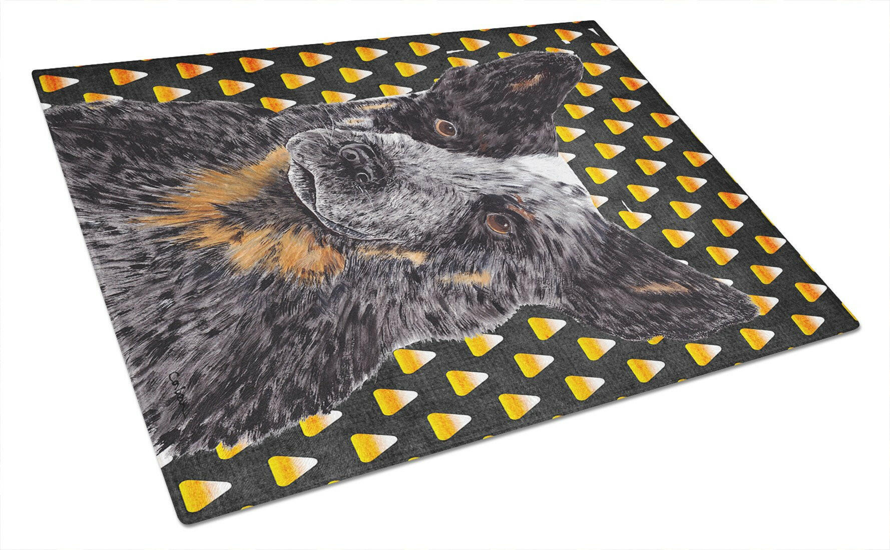 Australian Cattle Dog Candy Corn Halloween Portrait Cutting Board Tempered Glass Kitchen Cutting Surface, Heat Resistant Chopping, Non-Slip Feet, Food Prep & Serving