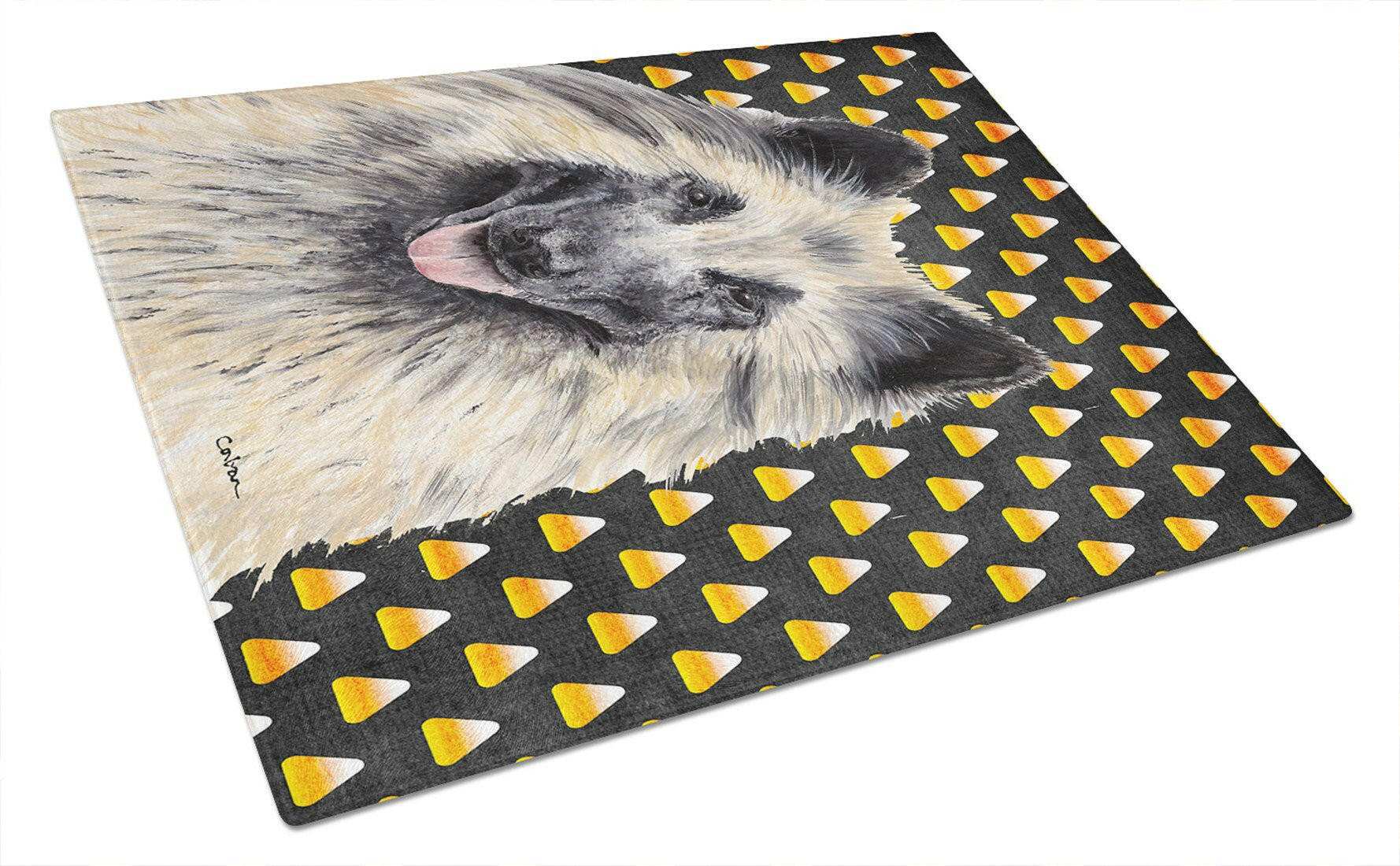 Belgian Tervuren Candy Corn Halloween Portrait Cutting Board Tempered Glass Kitchen Cutting Surface, Heat Resistant Chopping, Non-Slip Feet, Food Prep & Serving