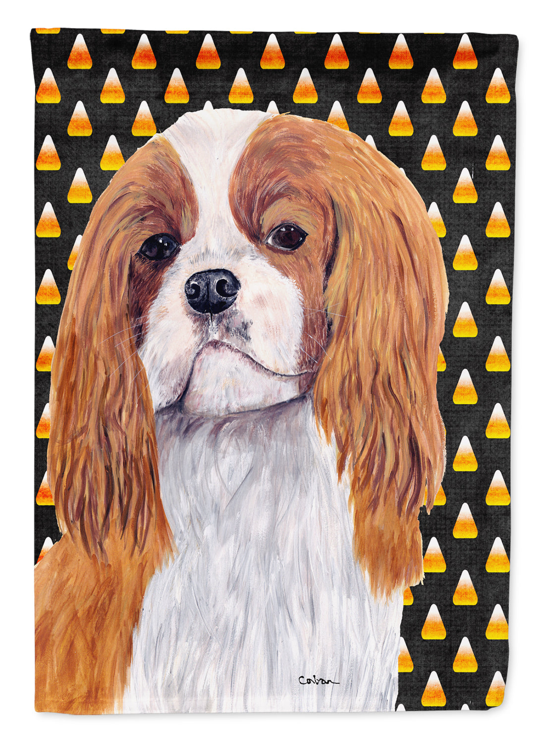 Cavalier Spaniel Blenheim Candy Corn Halloween Portrait House Flag 28x40 Porch Sleeve Pole Decorative Outside Yard Banner Artwork Wall Hanging, Polyester