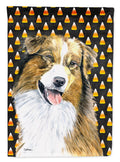Australian Shepherd Candy Corn Halloween Portrait House Flag 28x40 Porch Sleeve Pole Decorative Outside Yard Banner Artwork Wall Hanging, Polyester