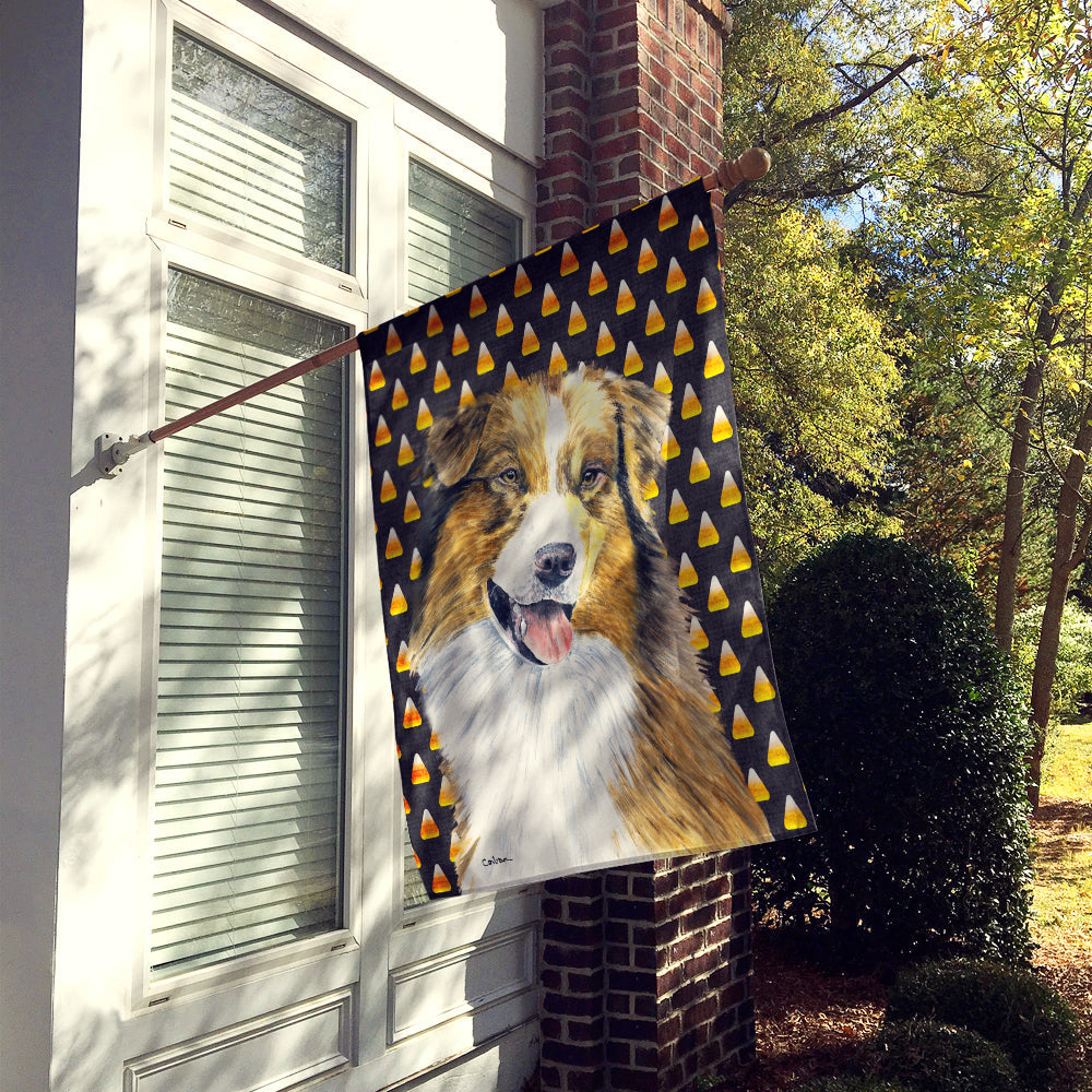 Australian Shepherd Candy Corn Halloween Portrait House Flag 28x40 Porch Sleeve Pole Decorative Outside Yard Banner Artwork Wall Hanging, Polyester