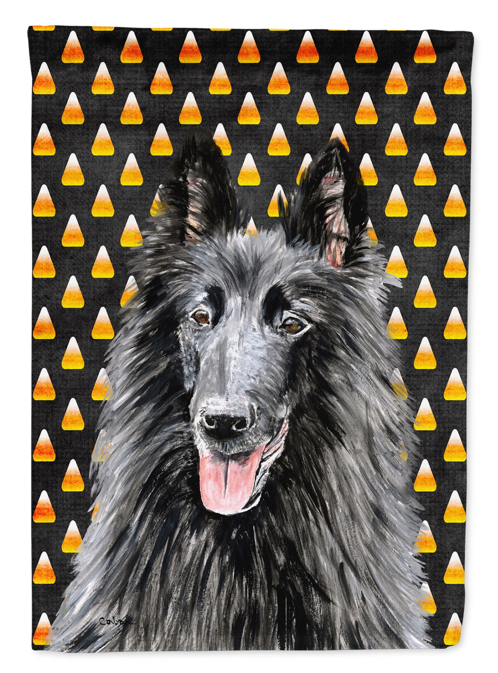 Belgian Sheepdog Candy Corn Halloween Portrait House Flag 28x40 Porch Sleeve Pole Decorative Outside Yard Banner Artwork Wall Hanging, Polyester