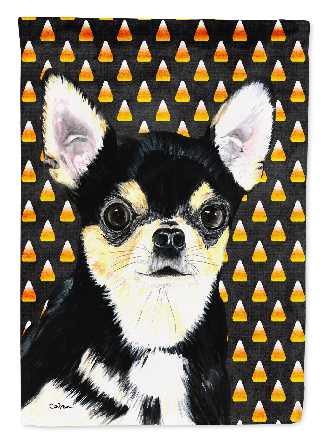 Chihuahua Candy Corn Halloween Portrait House Flag 28x40 Porch Sleeve Pole Decorative Outside Yard Banner Artwork Wall Hanging, Polyester