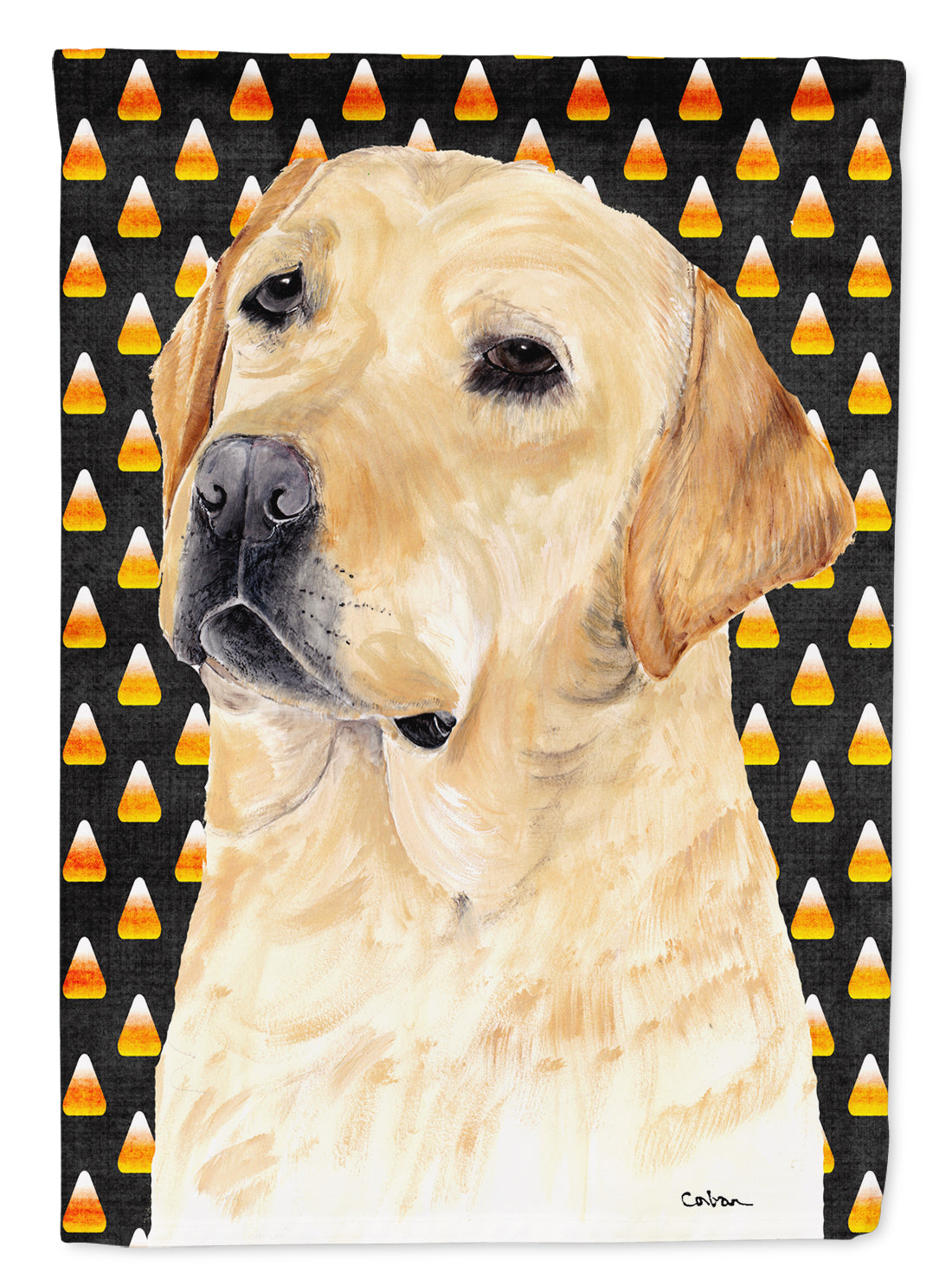 Labrador Yellow Candy Corn Halloween Portrait House Flag 28x40 Porch Sleeve Pole Decorative Outside Yard Banner Artwork Wall Hanging, Polyester
