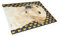 Labrador Yellow Candy Corn Halloween Portrait Cutting Board Tempered Glass Kitchen Cutting Surface, Heat Resistant Chopping, Non-Slip Feet, Food Prep & Serving