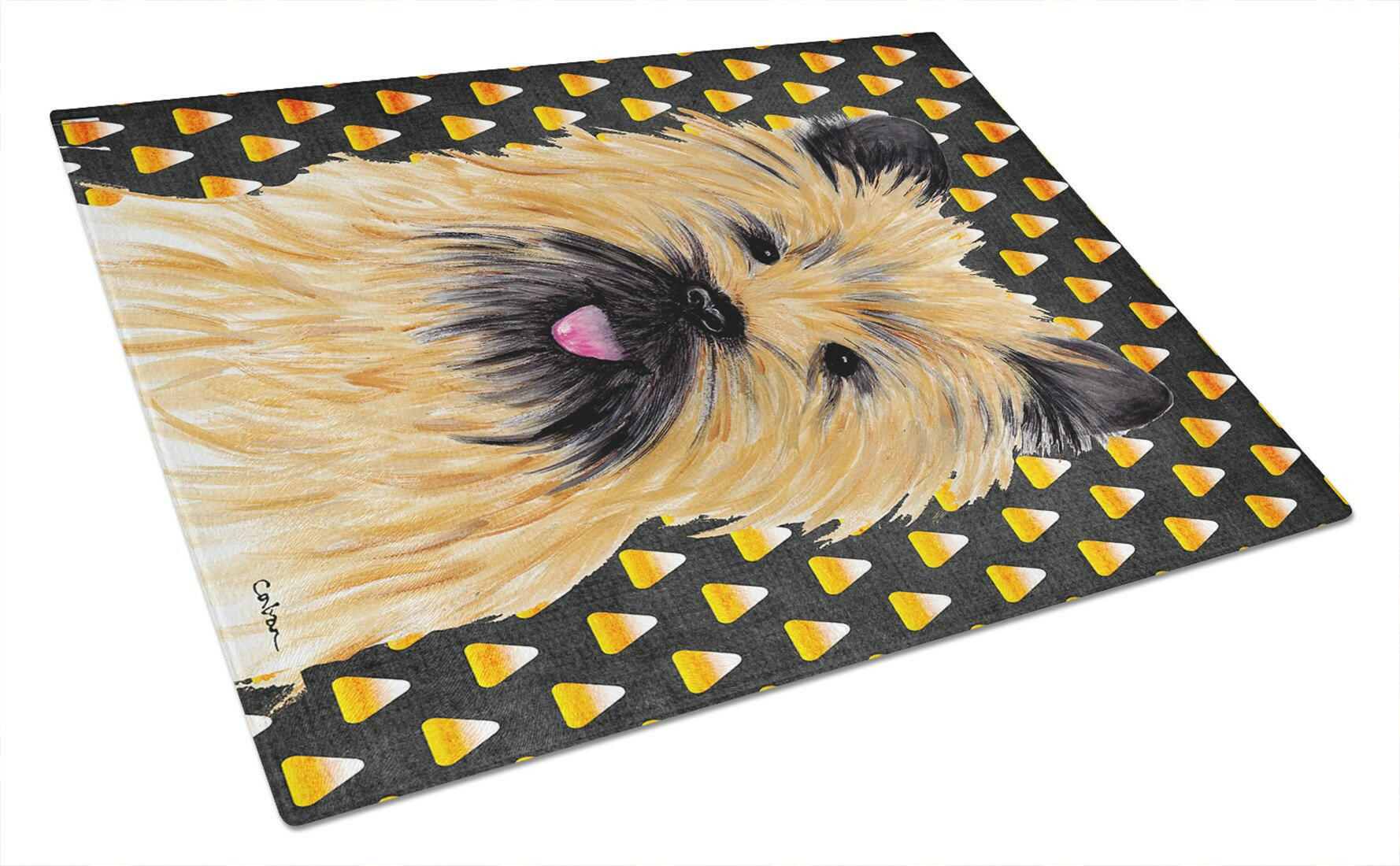 Cairn Terrier Candy Corn Halloween Portrait Cutting Board Tempered Glass Kitchen Cutting Surface, Heat Resistant Chopping, Non-Slip Feet, Food Prep & Serving