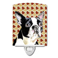 Boston Terrier Fall Leaves Portrait Ceramic Night Light Compact, UL-Certified, Ideal for Bedroom, Bathroom, Nursery, Hallway, Kitchen, 6x4x3, Multicolor