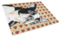 Boston Terrier Fall Leaves Portrait Cutting Board Tempered Glass Kitchen Cutting Surface, Heat Resistant Chopping, Non-Slip Feet, Food Prep & Serving