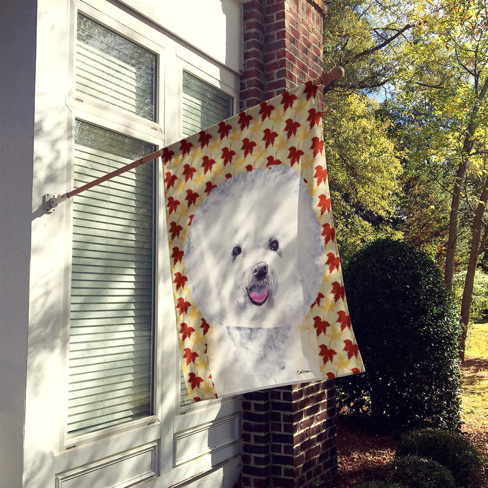 Bichon Frise Fall Leaves Portrait House Flag 28x40 Porch Sleeve Pole Decorative Outside Yard Banner Artwork Wall Hanging, Polyester