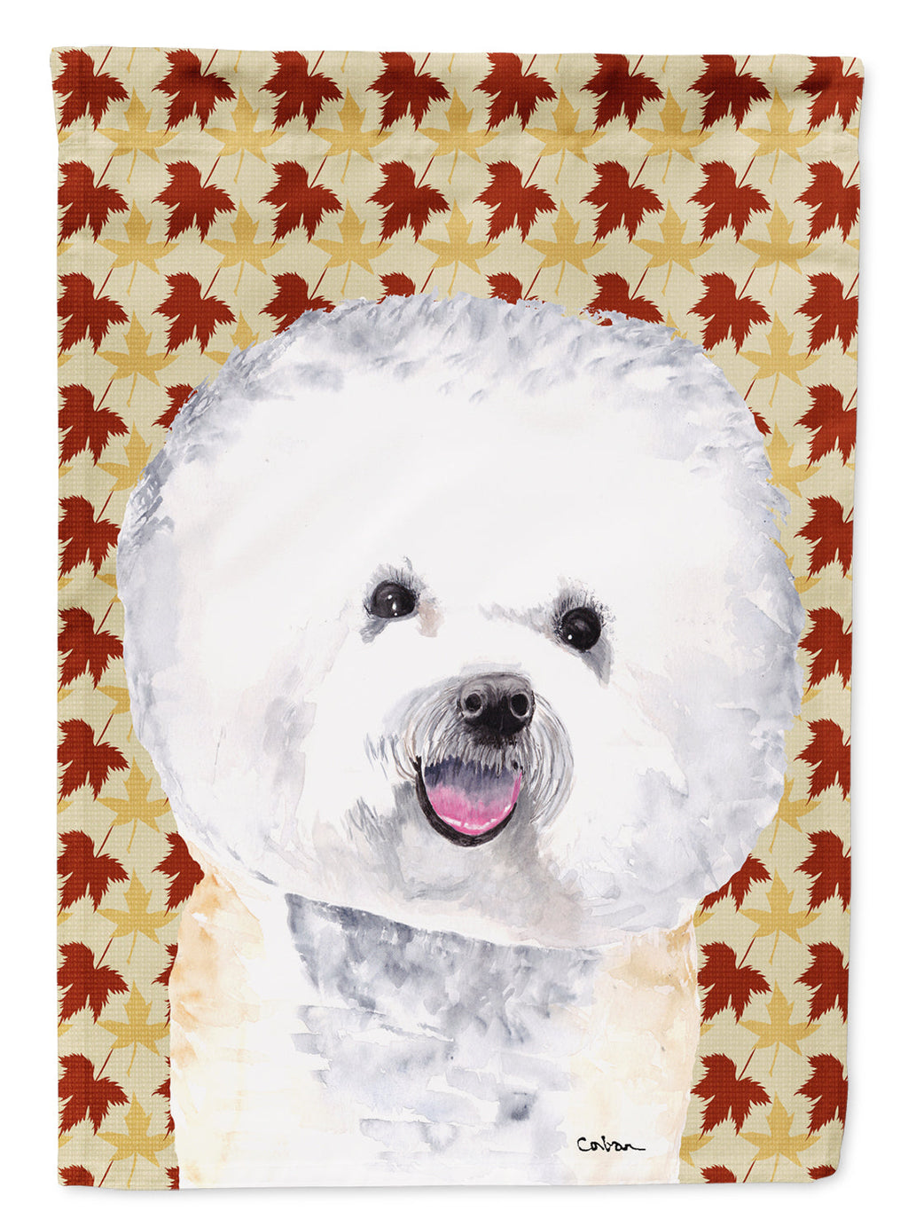 Bichon Frise Fall Leaves Portrait House Flag 28x40 Porch Sleeve Pole Decorative Outside Yard Banner Artwork Wall Hanging, Polyester