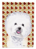 Bichon Frise Fall Leaves Portrait House Flag 28x40 Porch Sleeve Pole Decorative Outside Yard Banner Artwork Wall Hanging, Polyester