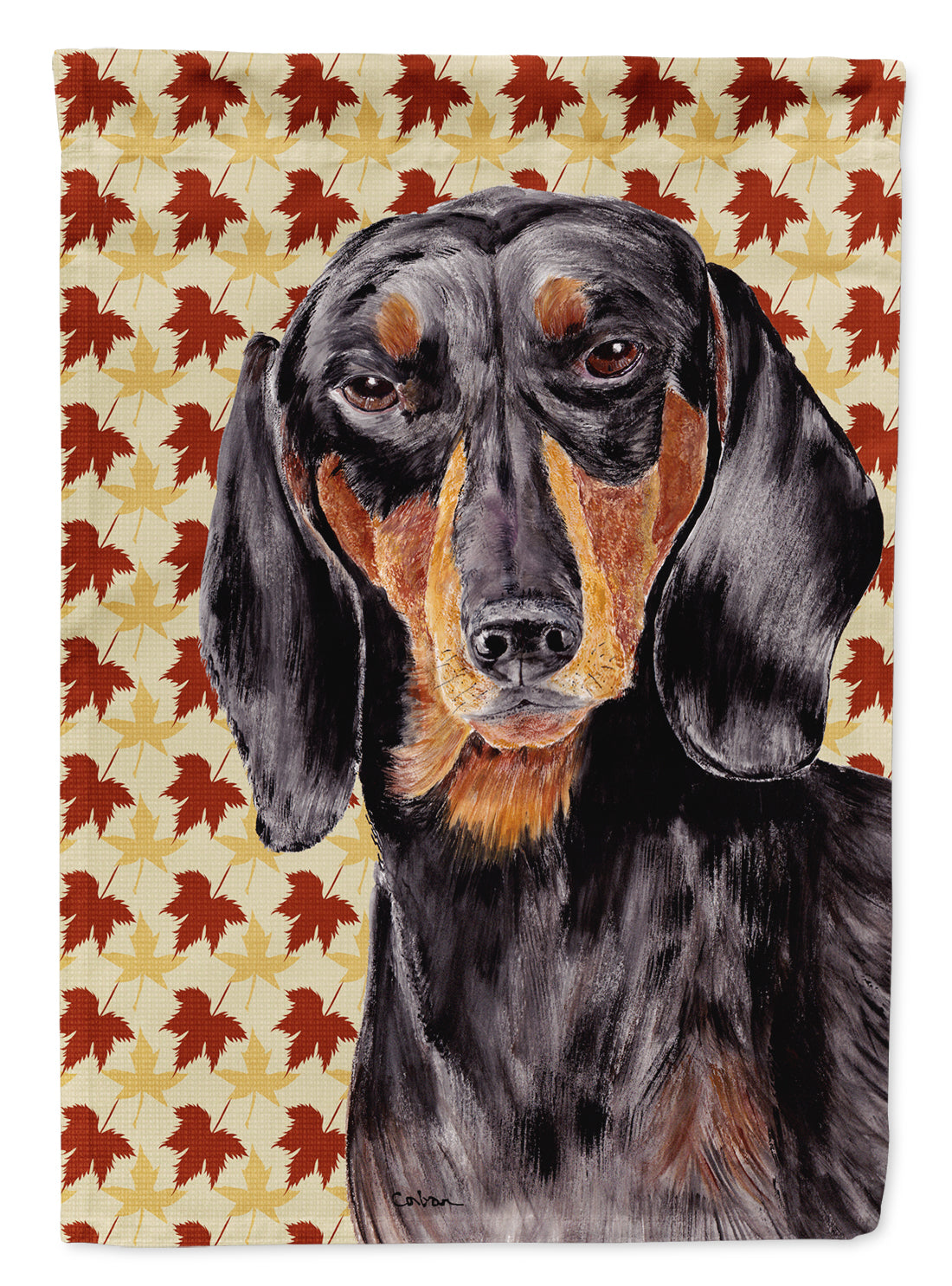 Dachshund Fall Leaves Portrait House Flag 28x40 Porch Sleeve Pole Decorative Outside Yard Banner Artwork Wall Hanging, Polyester