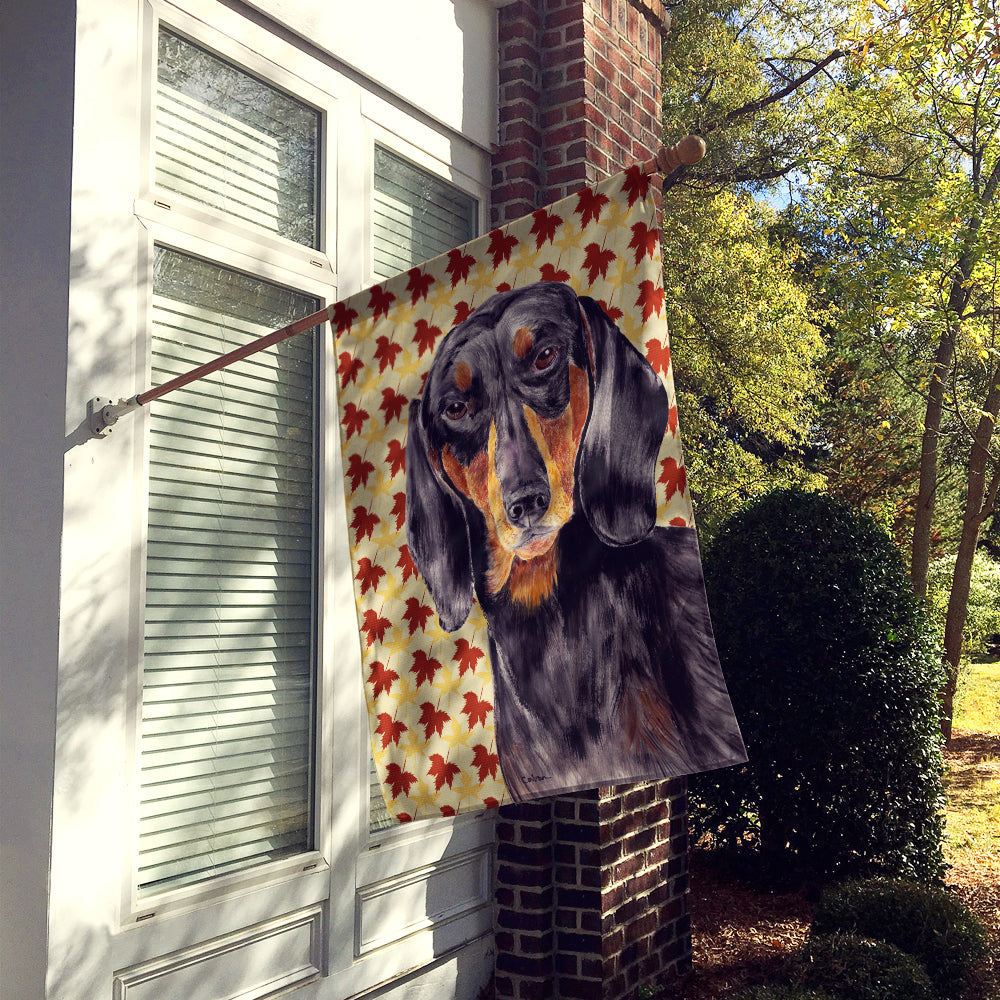 Dachshund Fall Leaves Portrait House Flag 28x40 Porch Sleeve Pole Decorative Outside Yard Banner Artwork Wall Hanging, Polyester