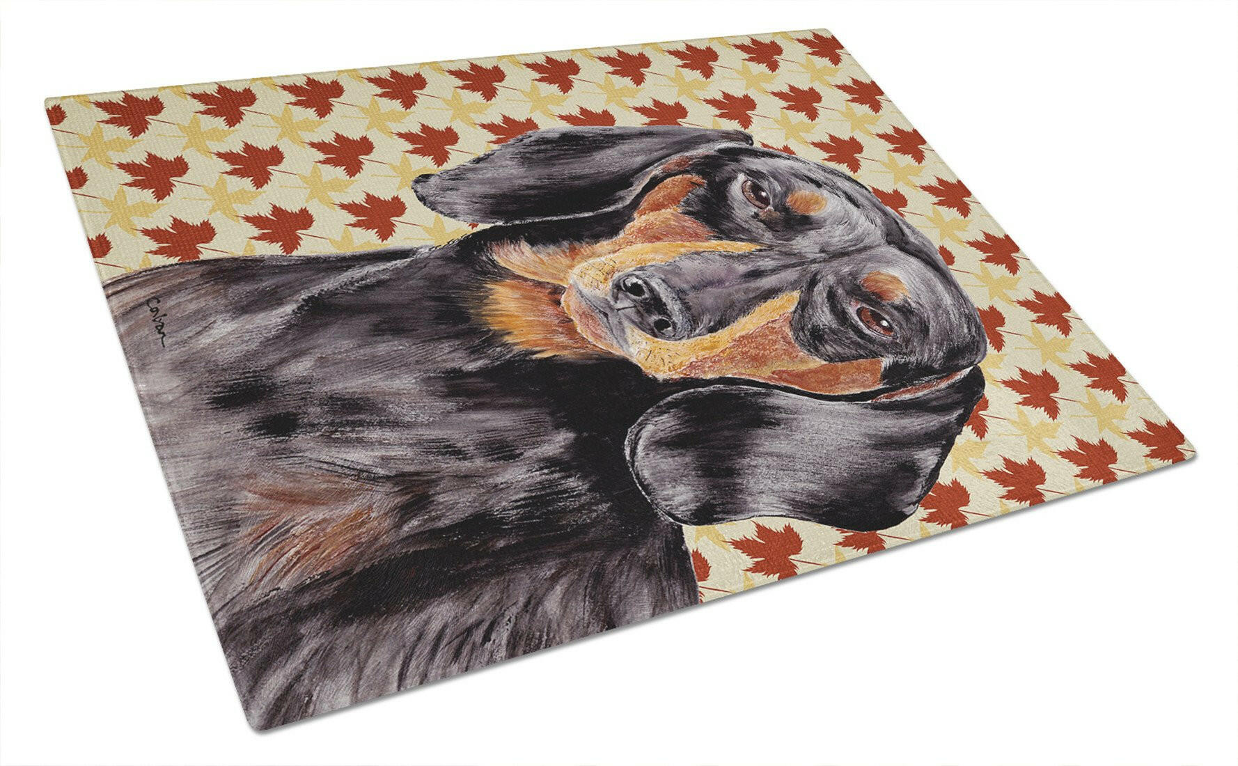 Dachshund Fall Leaves Portrait Cutting Board Tempered Glass Kitchen Cutting Surface, Heat Resistant Chopping, Non-Slip Feet, Food Prep & Serving