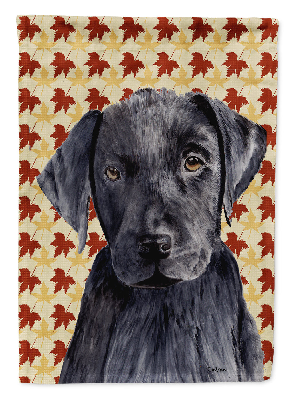 Labrador Black Fall Leaves Portrait House Flag 28x40 Porch Sleeve Pole Decorative Outside Yard Banner Artwork Wall Hanging, Polyester