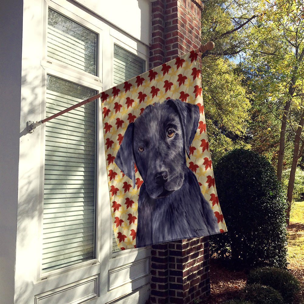 Labrador Black Fall Leaves Portrait House Flag 28x40 Porch Sleeve Pole Decorative Outside Yard Banner Artwork Wall Hanging, Polyester