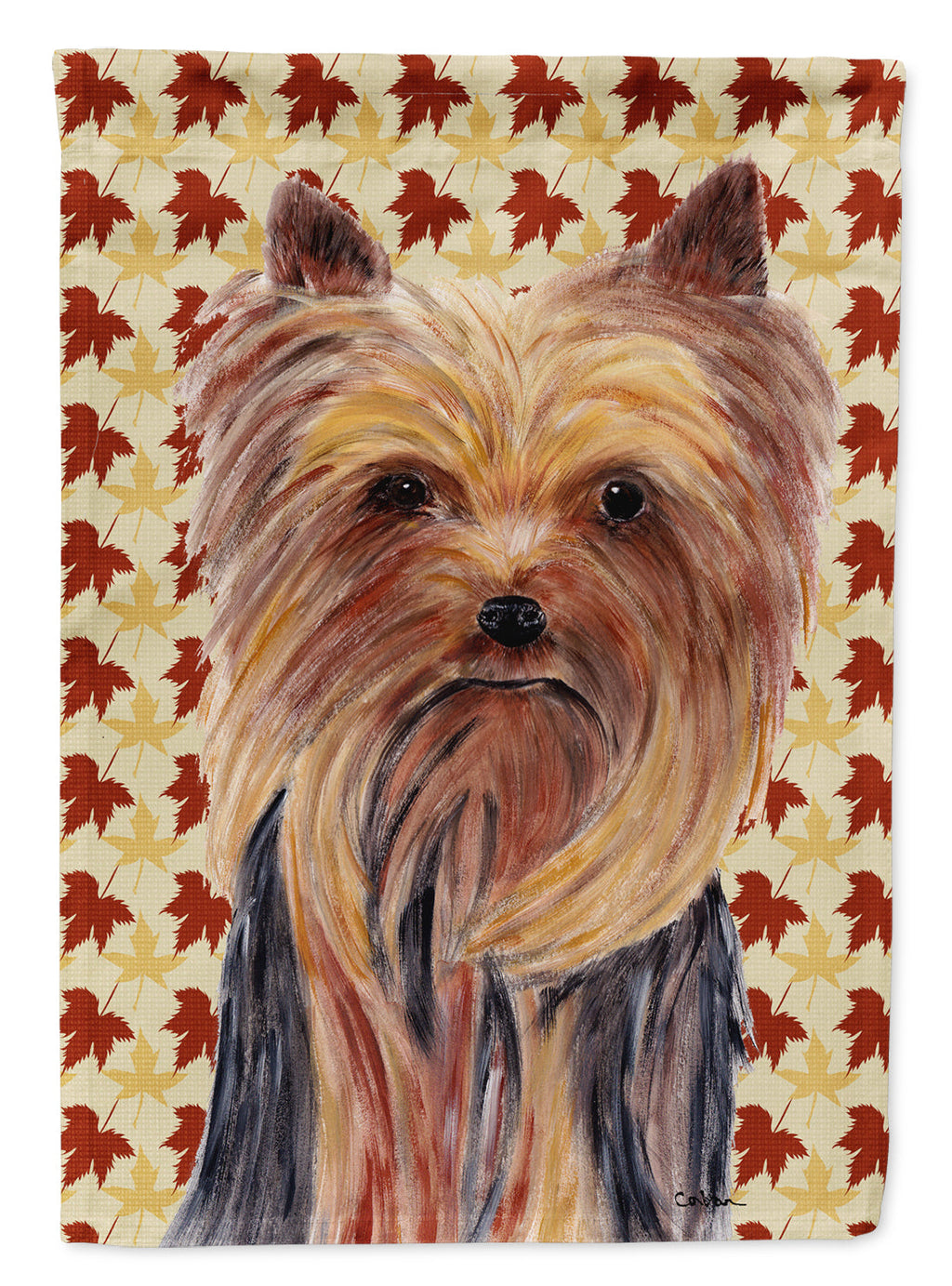 Yorkie Fall Leaves Portrait House Flag 28x40 Porch Sleeve Pole Decorative Outside Yard Banner Artwork Wall Hanging, Polyester