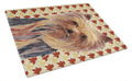 Yorkie Fall Leaves Portrait Cutting Board Tempered Glass Kitchen Cutting Surface, Heat Resistant Chopping, Non-Slip Feet, Food Prep & Serving