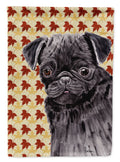 Pug Black Fall Leaves Portrait House Flag 28x40 Porch Sleeve Pole Decorative Outside Yard Banner Artwork Wall Hanging, Polyester