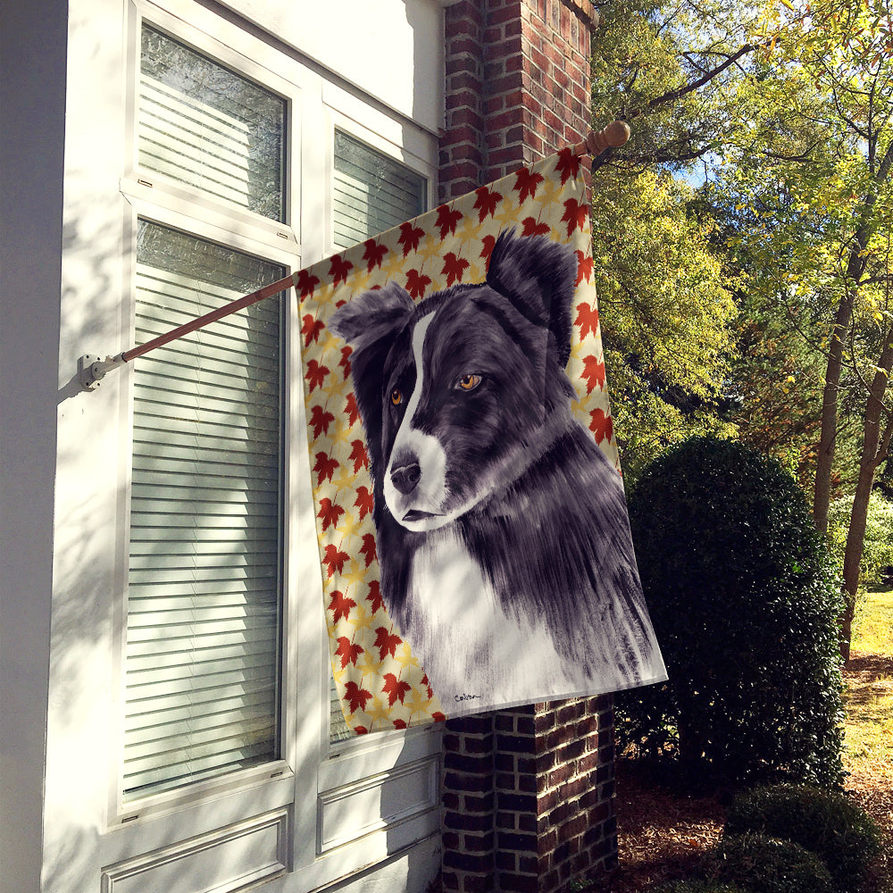 Border Collie Fall Leaves Portrait House Flag 28x40 Porch Sleeve Pole Decorative Outside Yard Banner Artwork Wall Hanging, Polyester