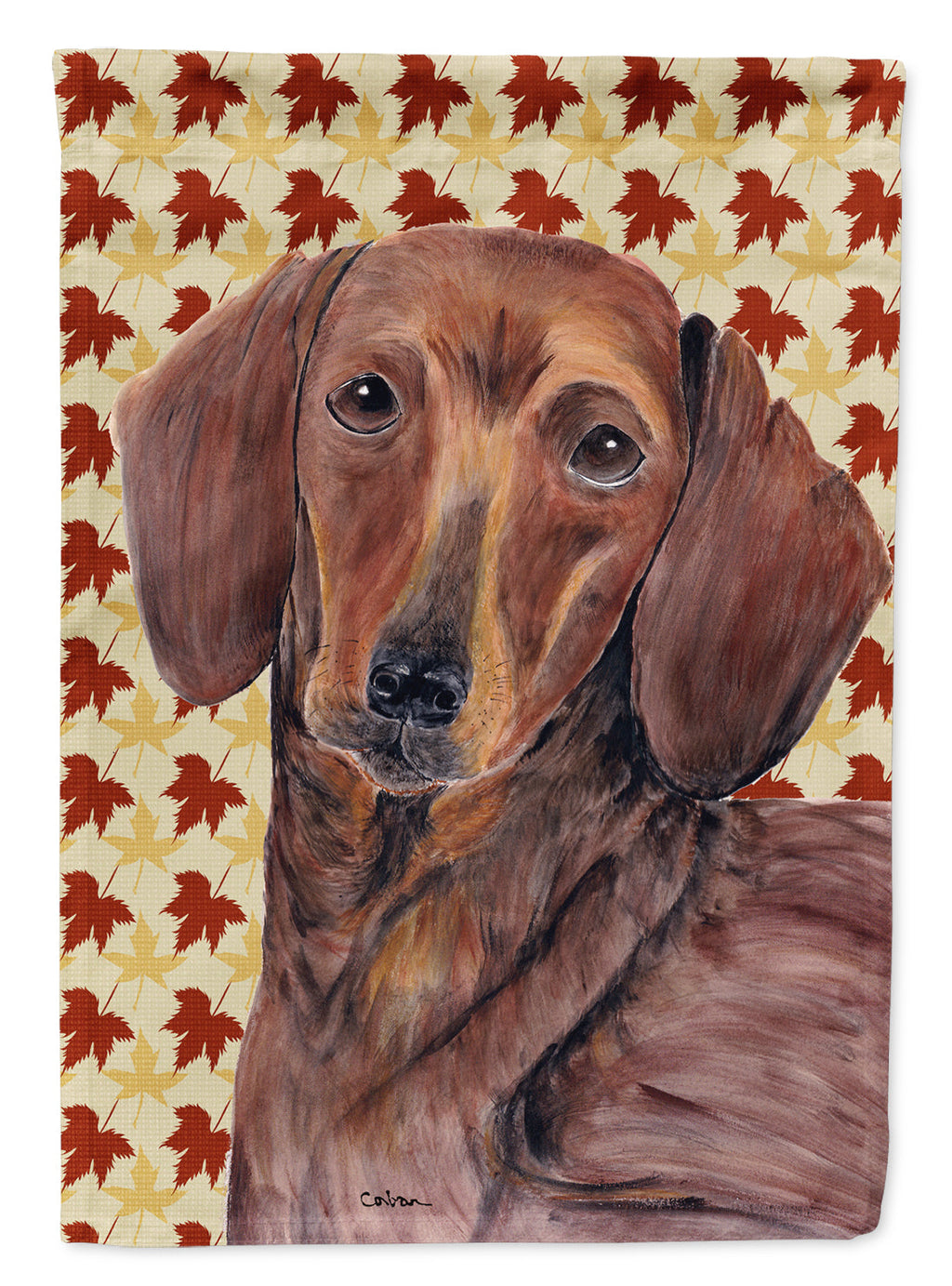 Dachshund Fall Leaves Portrait House Flag 28x40 Porch Sleeve Pole Decorative Outside Yard Banner Artwork Wall Hanging, Polyester