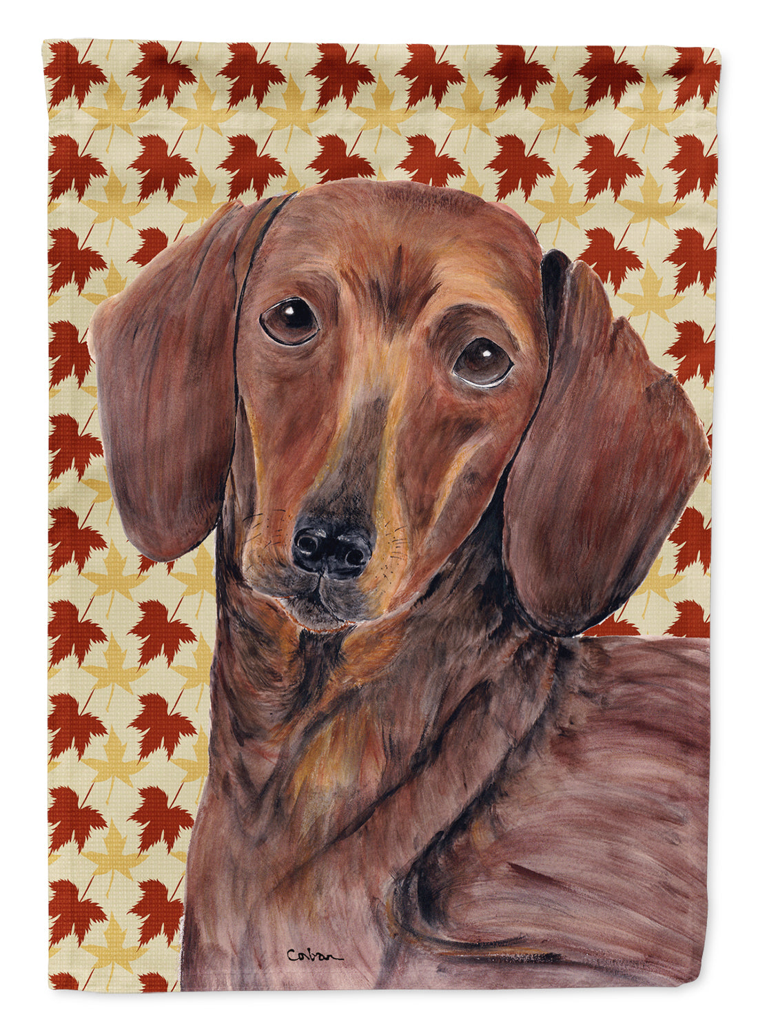 Dachshund Fall Leaves Portrait House Flag 28x40 Porch Sleeve Pole Decorative Outside Yard Banner Artwork Wall Hanging, Polyester