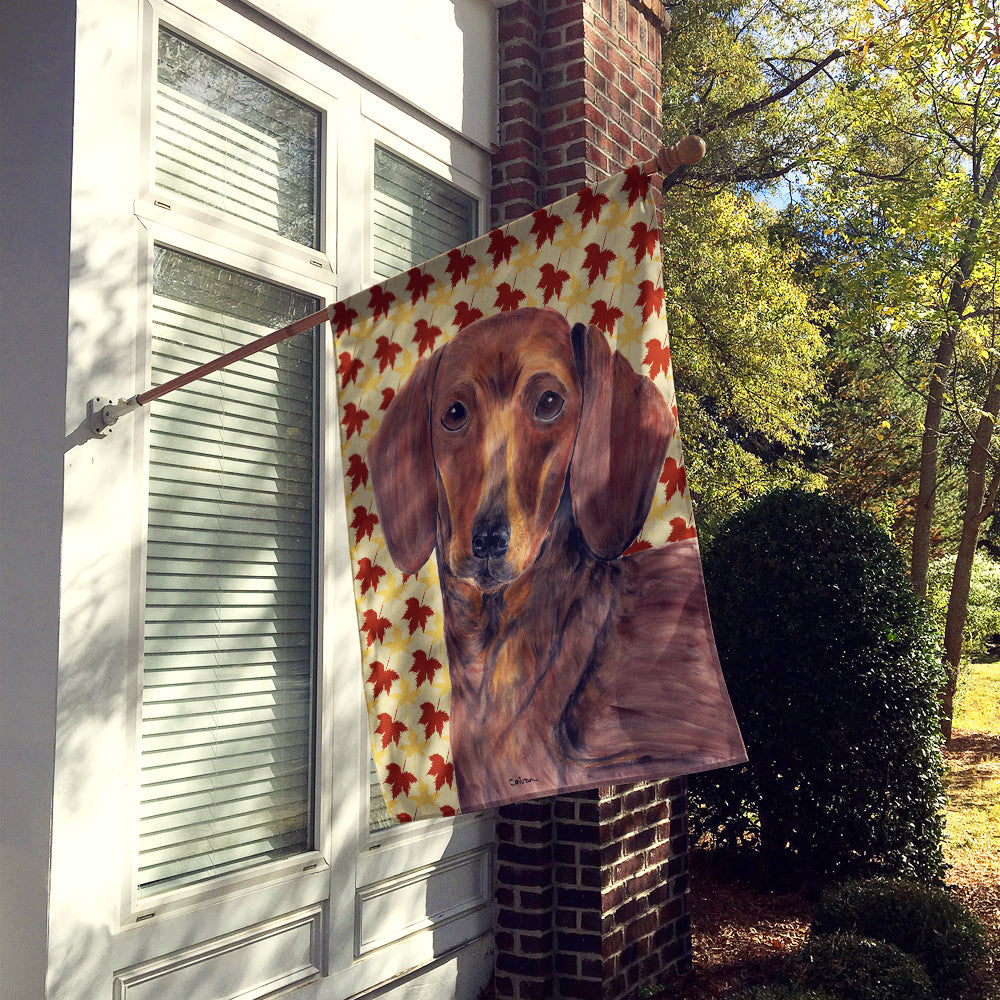Dachshund Fall Leaves Portrait House Flag 28x40 Porch Sleeve Pole Decorative Outside Yard Banner Artwork Wall Hanging, Polyester