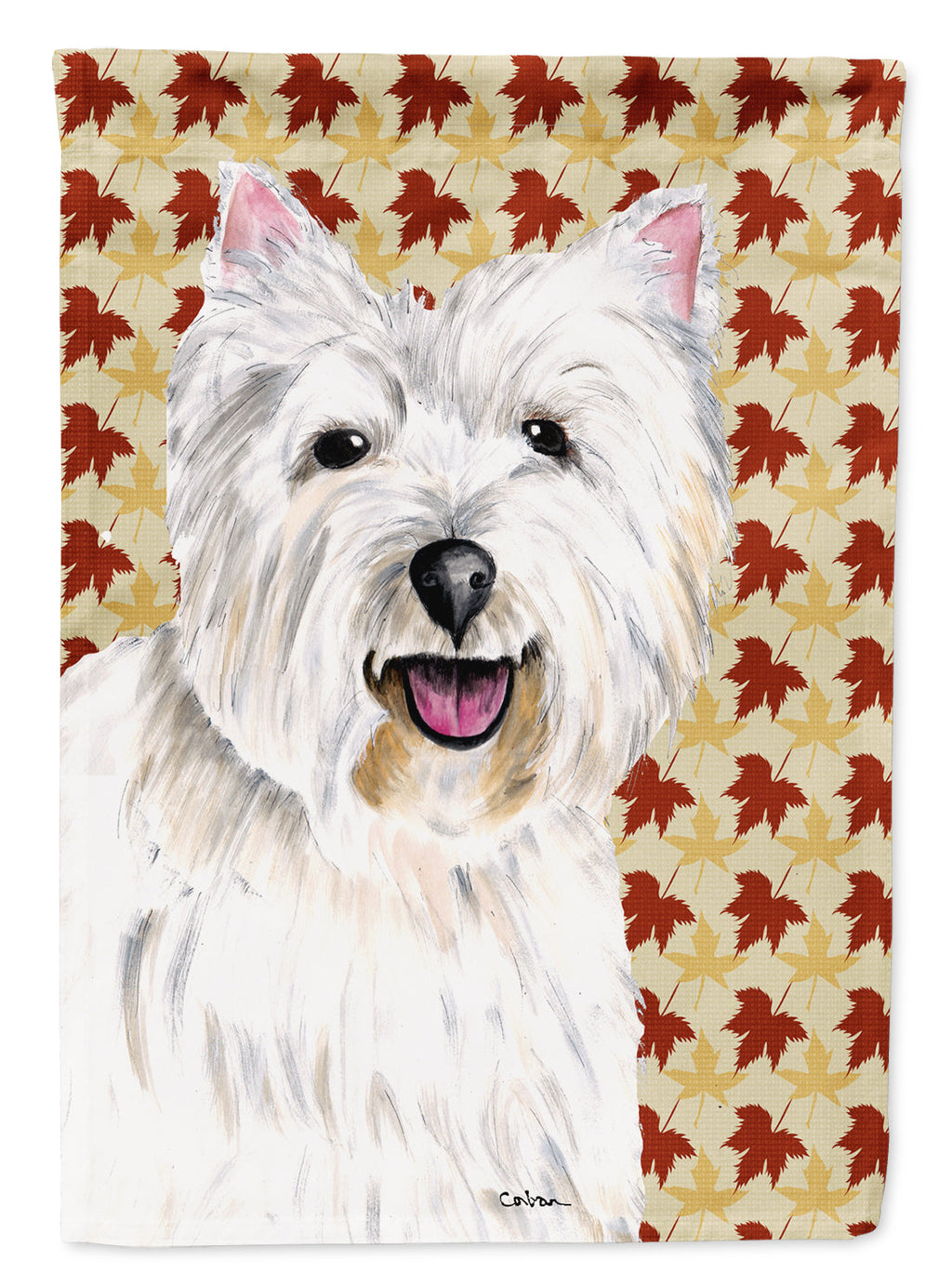 Westie Fall Leaves Portrait House Flag 28x40 Porch Sleeve Pole Decorative Outside Yard Banner Artwork Wall Hanging, Polyester