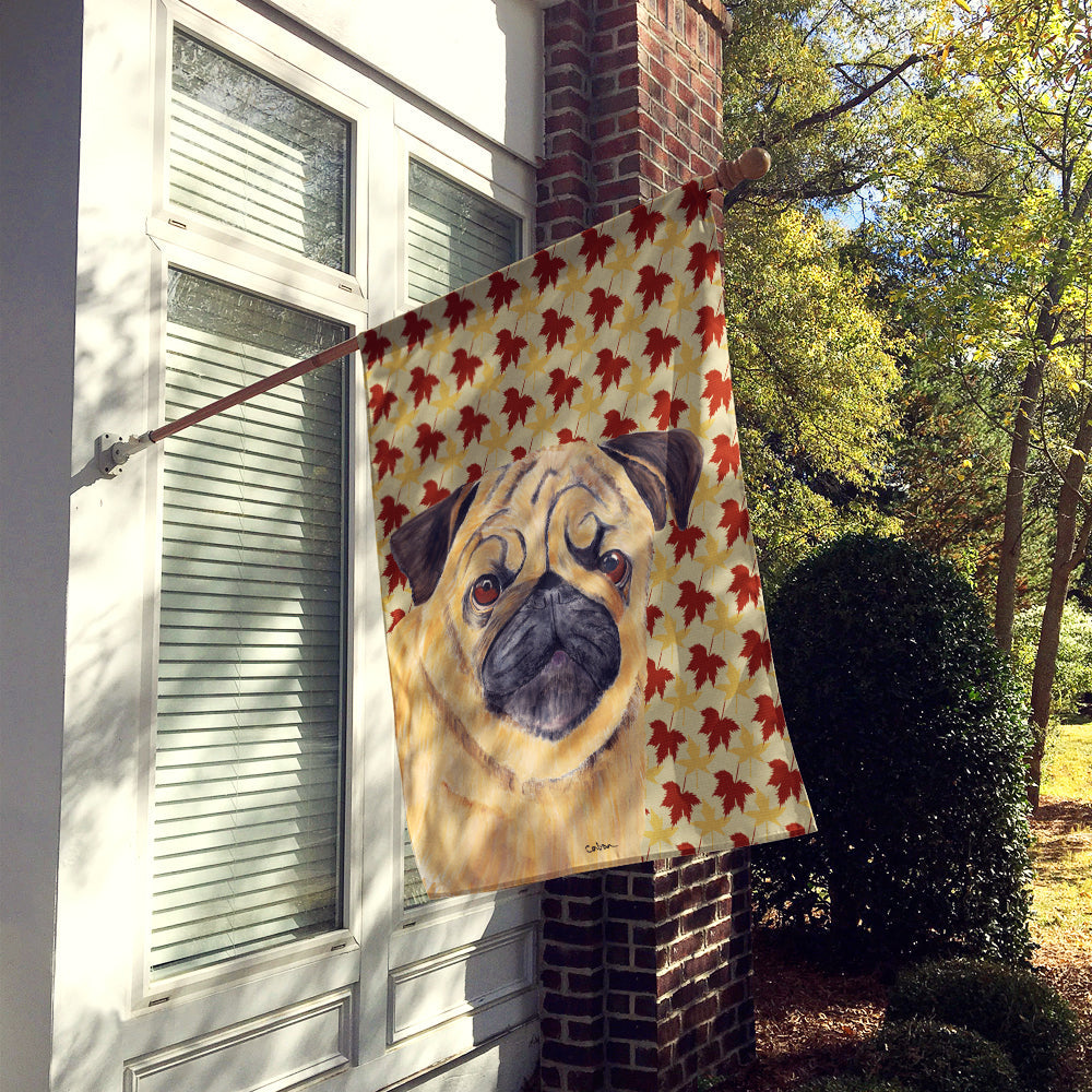 Pug Fall Leaves Portrait House Flag 28x40 Porch Sleeve Pole Decorative Outside Yard Banner Artwork Wall Hanging, Polyester