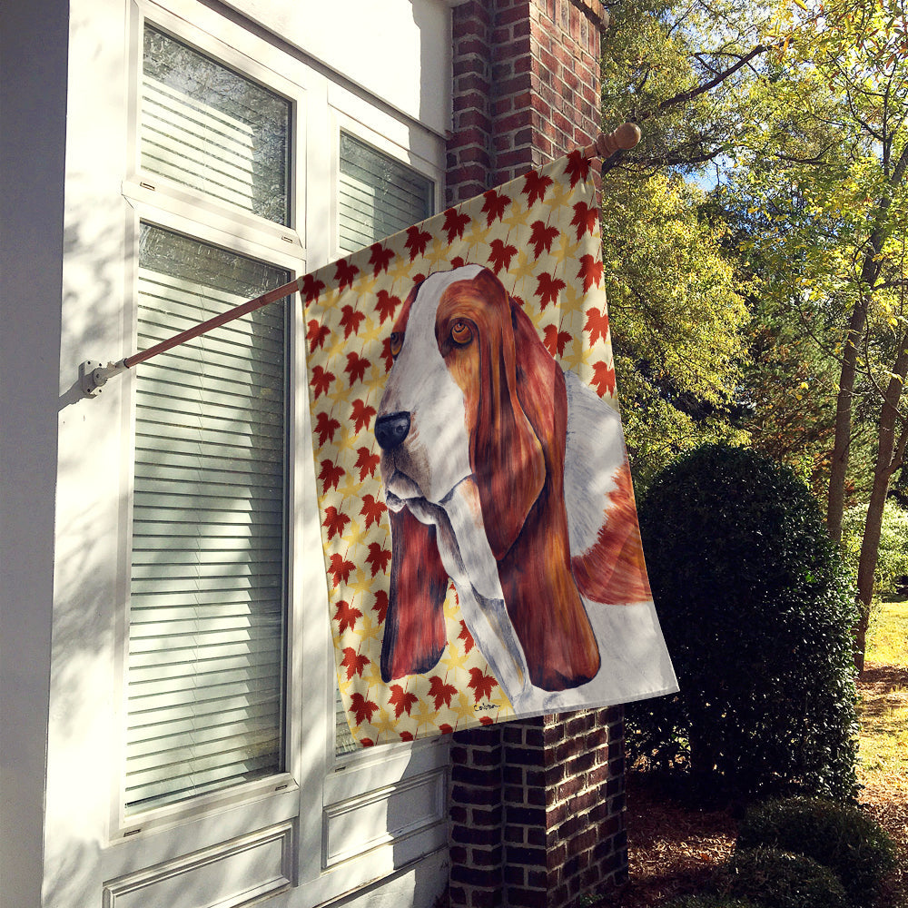 Basset Hound Fall Leaves Portrait House Flag 28x40 Porch Sleeve Pole Decorative Outside Yard Banner Artwork Wall Hanging, Polyester