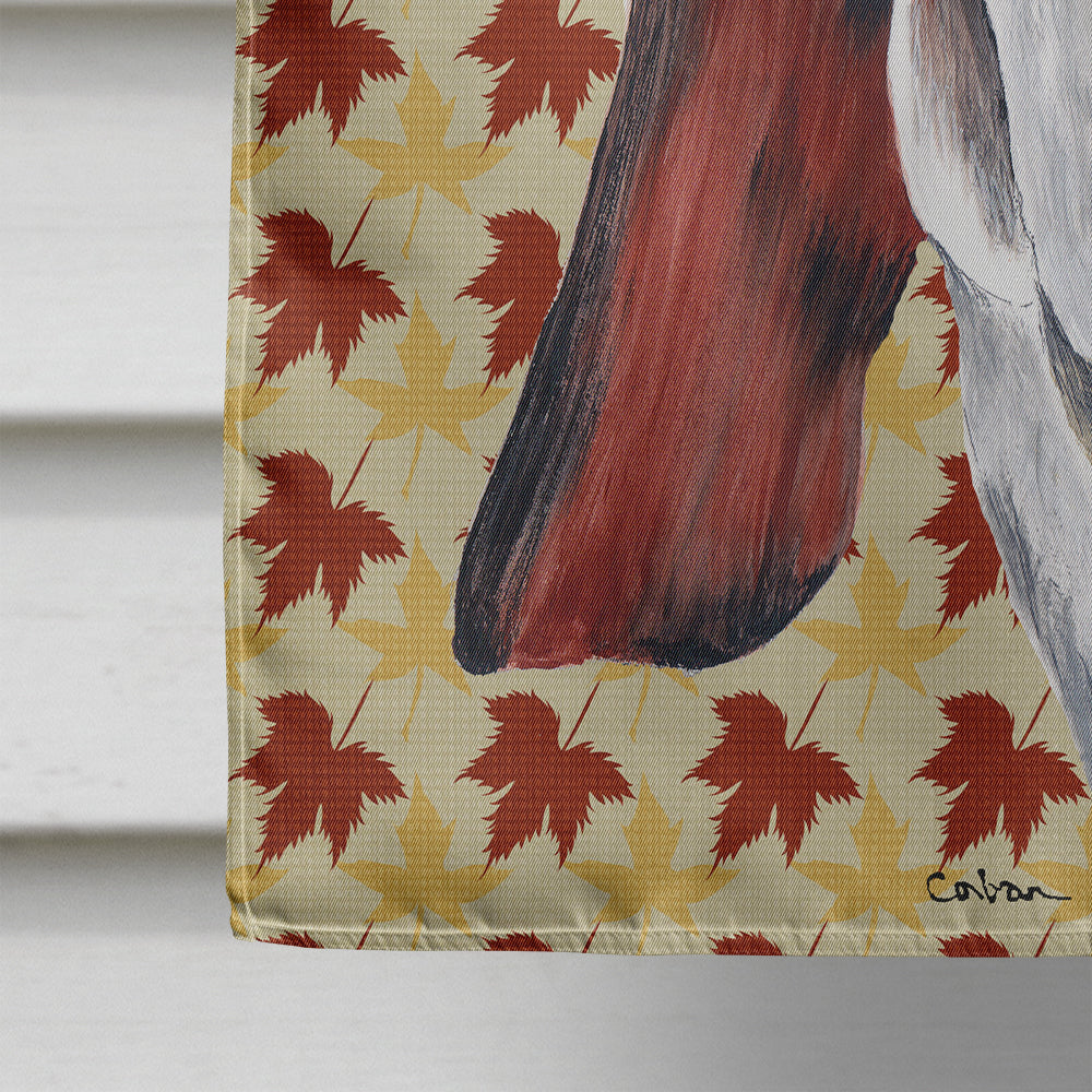Basset Hound Fall Leaves Portrait House Flag 28x40 Porch Sleeve Pole Decorative Outside Yard Banner Artwork Wall Hanging, Polyester