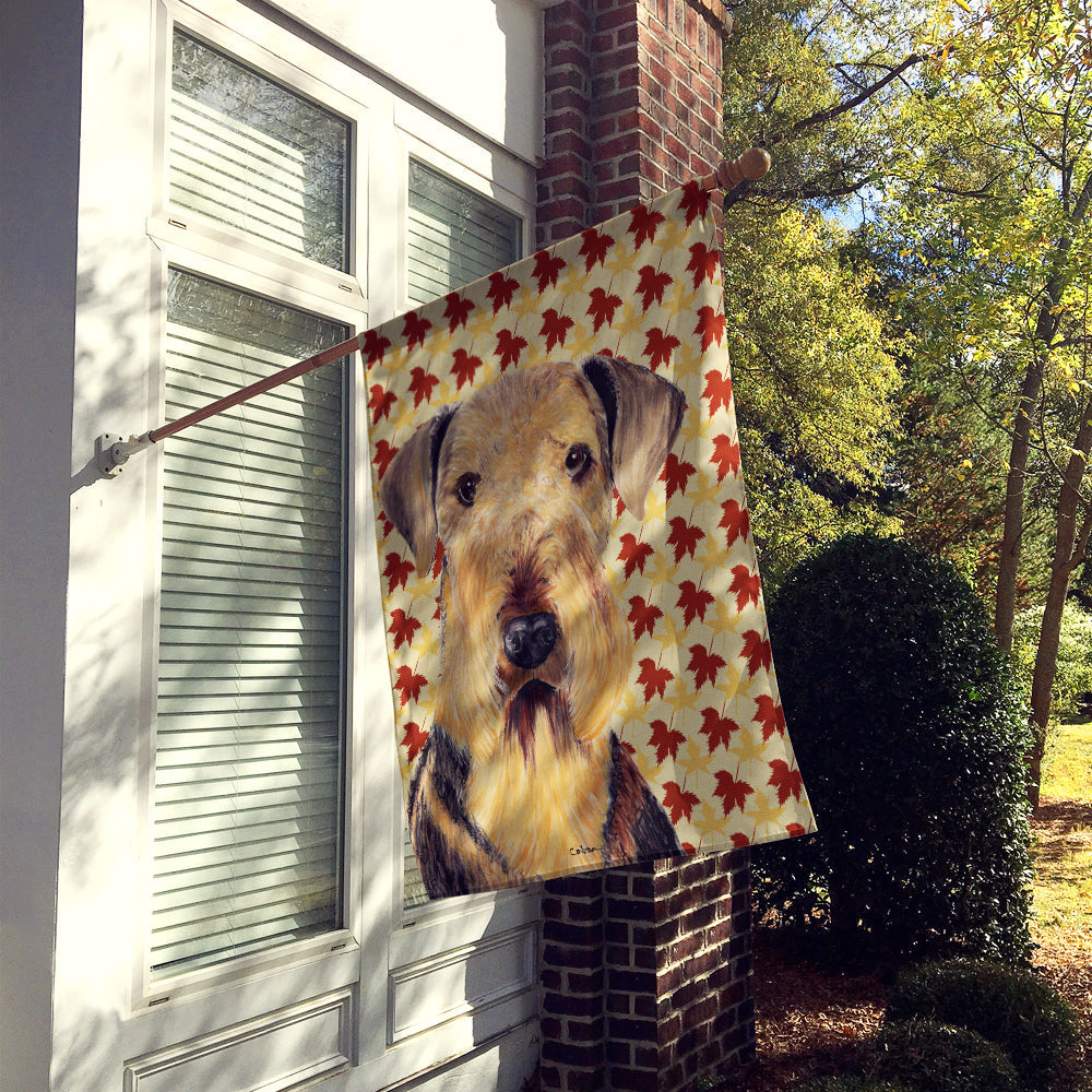 Airedale Fall Leaves Portrait House Flag 28x40 Porch Sleeve Pole Decorative Outside Yard Banner Artwork Wall Hanging, Polyester