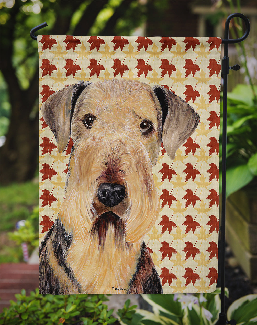 Airedale Fall Leaves Portrait Garden Flag Mailbox Decorative Yard Banner Outside Patio Artwork for Flower Beds, Garden Size, Multicolor
