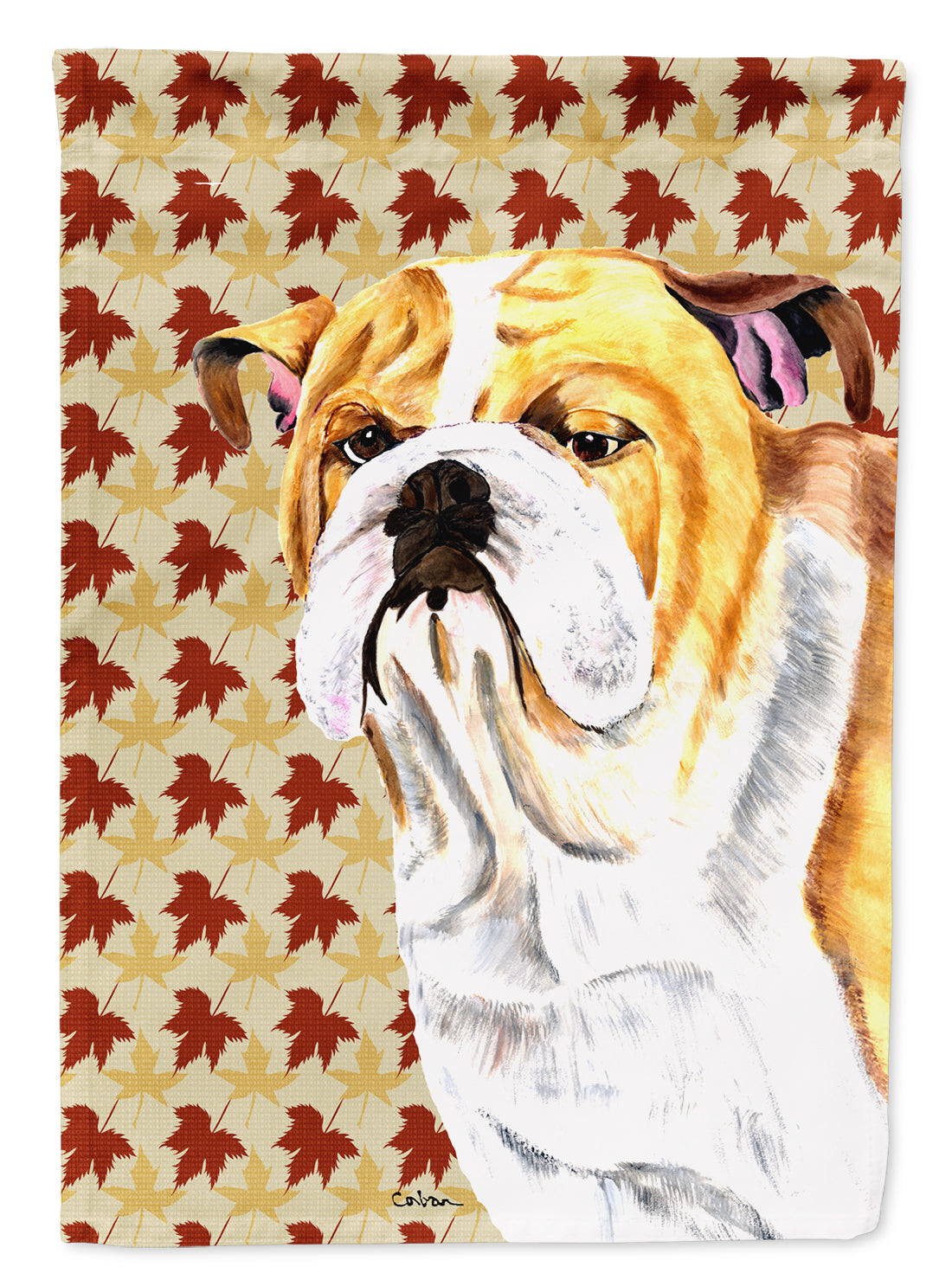 Bulldog English Fall Leaves Portrait House Flag 28x40 Porch Sleeve Pole Decorative Outside Yard Banner Artwork Wall Hanging, Polyester