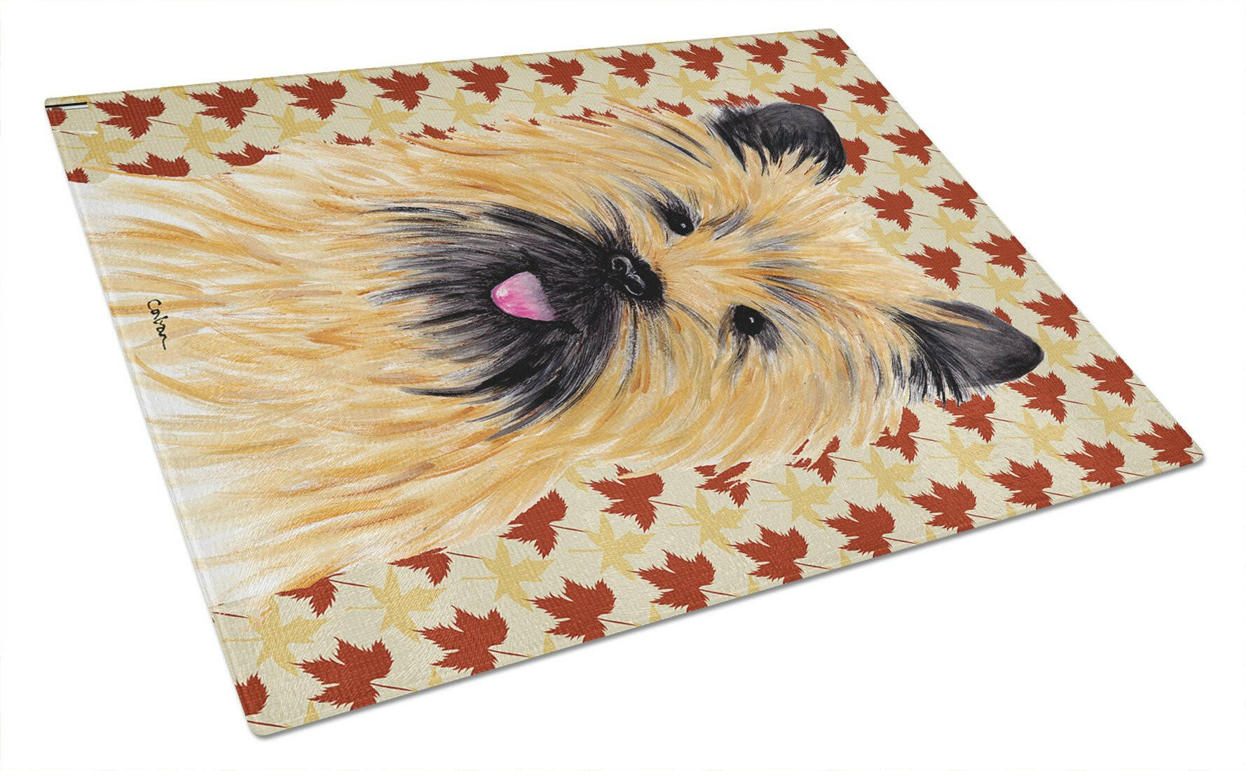 Cairn Terrier Fall Leaves Portrait Cutting Board Tempered Glass Kitchen Cutting Surface, Heat Resistant Chopping, Non-Slip Feet, Food Prep & Serving
