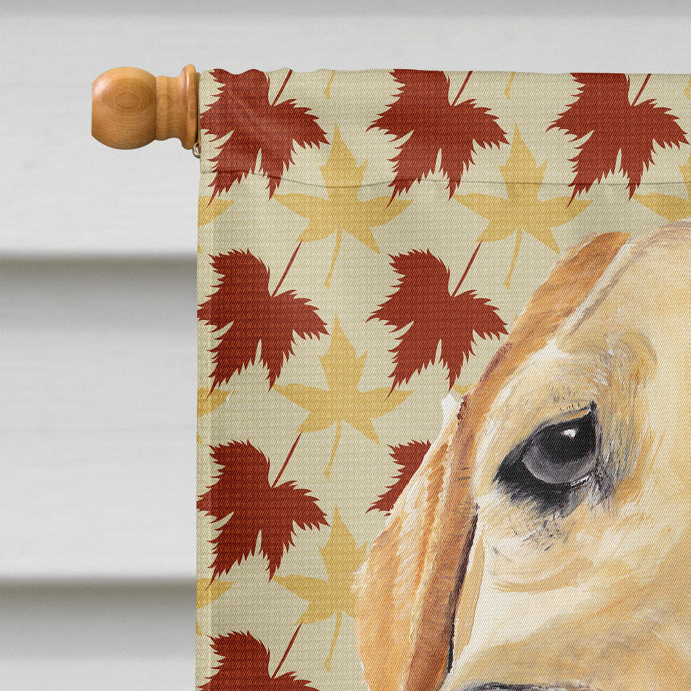 Labrador Yellow Fall Leaves Portrait House Flag 28x40 Porch Sleeve Pole Decorative Outside Yard Banner Artwork Wall Hanging, Polyester